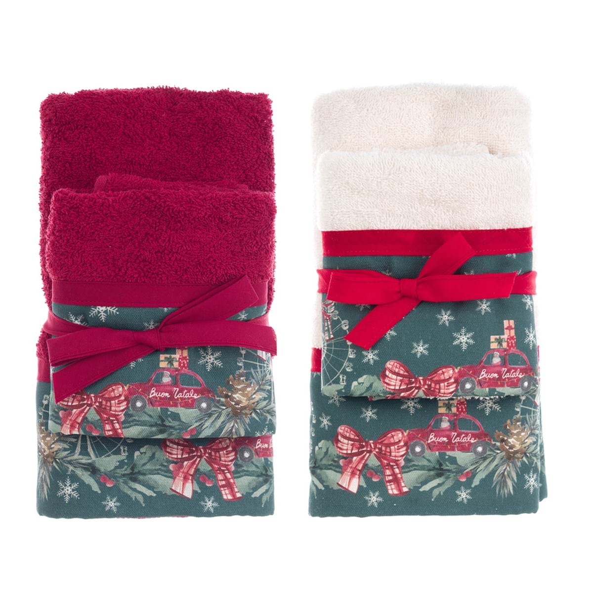 Set asciugamani spugna con stampa natalizia 40x60 + 60x100 - colori ass. - Collezione 2023 - Blanc Mariclo
