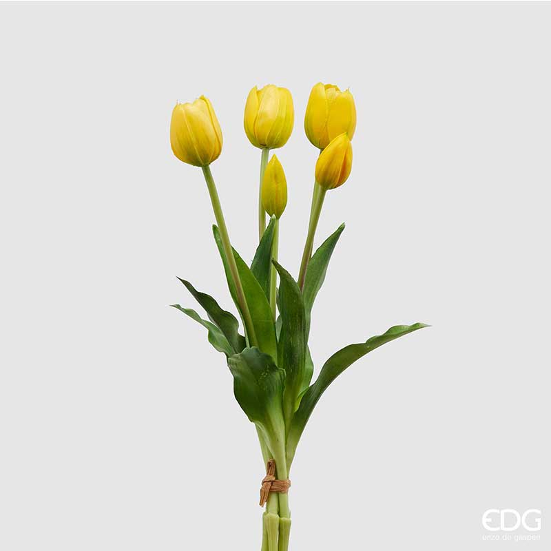 Bouquet di cinque tulipani artificiali giallo - Edg