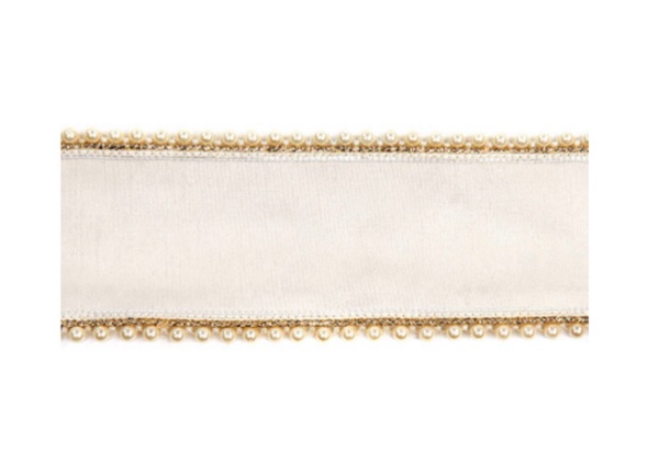 Rotolo di nastro in velluto panna con bordo di perle - 457x 6.4 cm - Goodwill