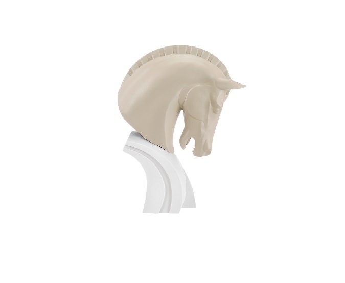 Statua decorativa testa di cavallo nocciola su base bianca - H. 16 cm - Bongelli Preziosi