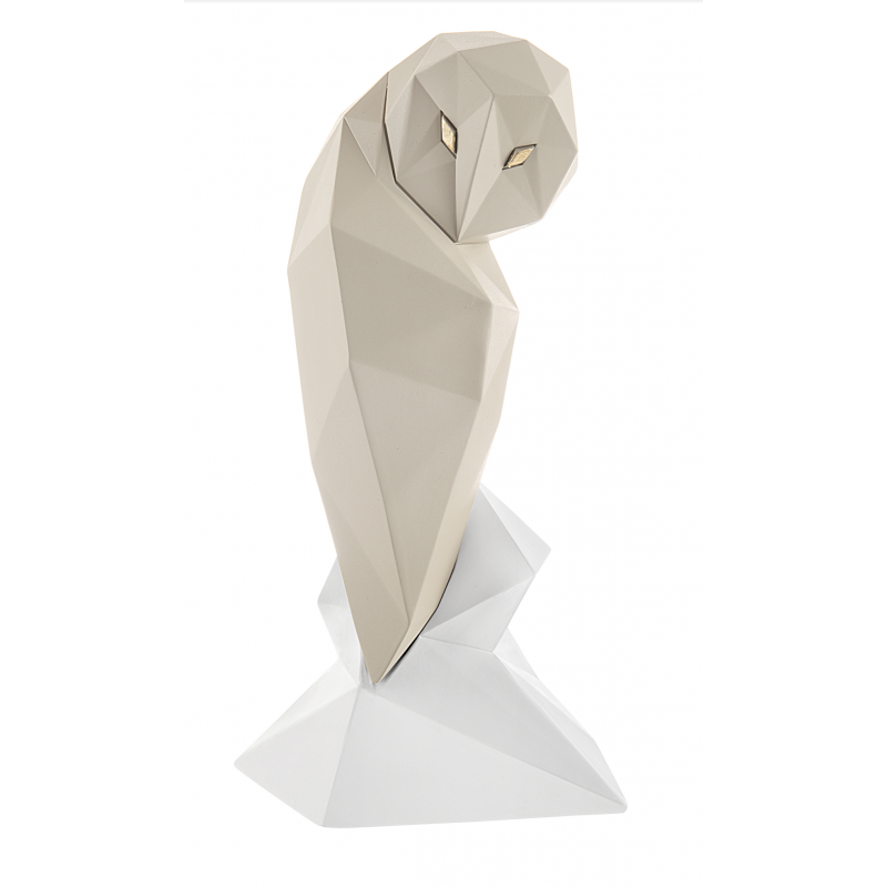 Statua decorativa Gufo stilizzato nocciola e bianco  - H. 16 cm - Bongelli Preziosi
