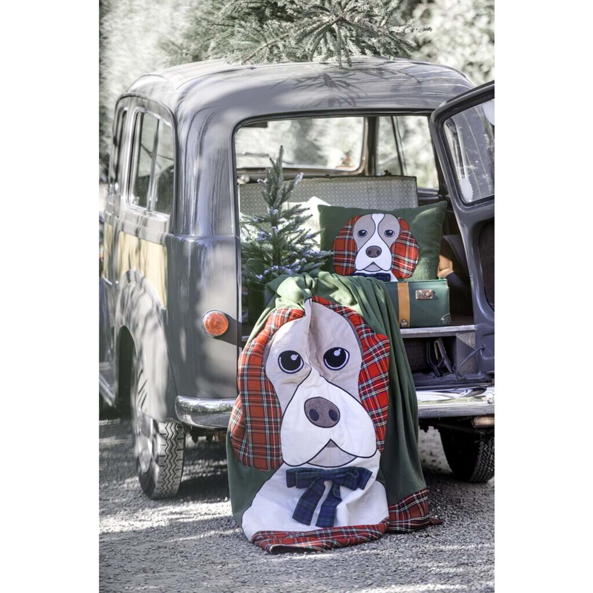 Plaid natalizio con cane in pile - 140x170 cm - Collezione Lovely Pets - Blanc Mariclò