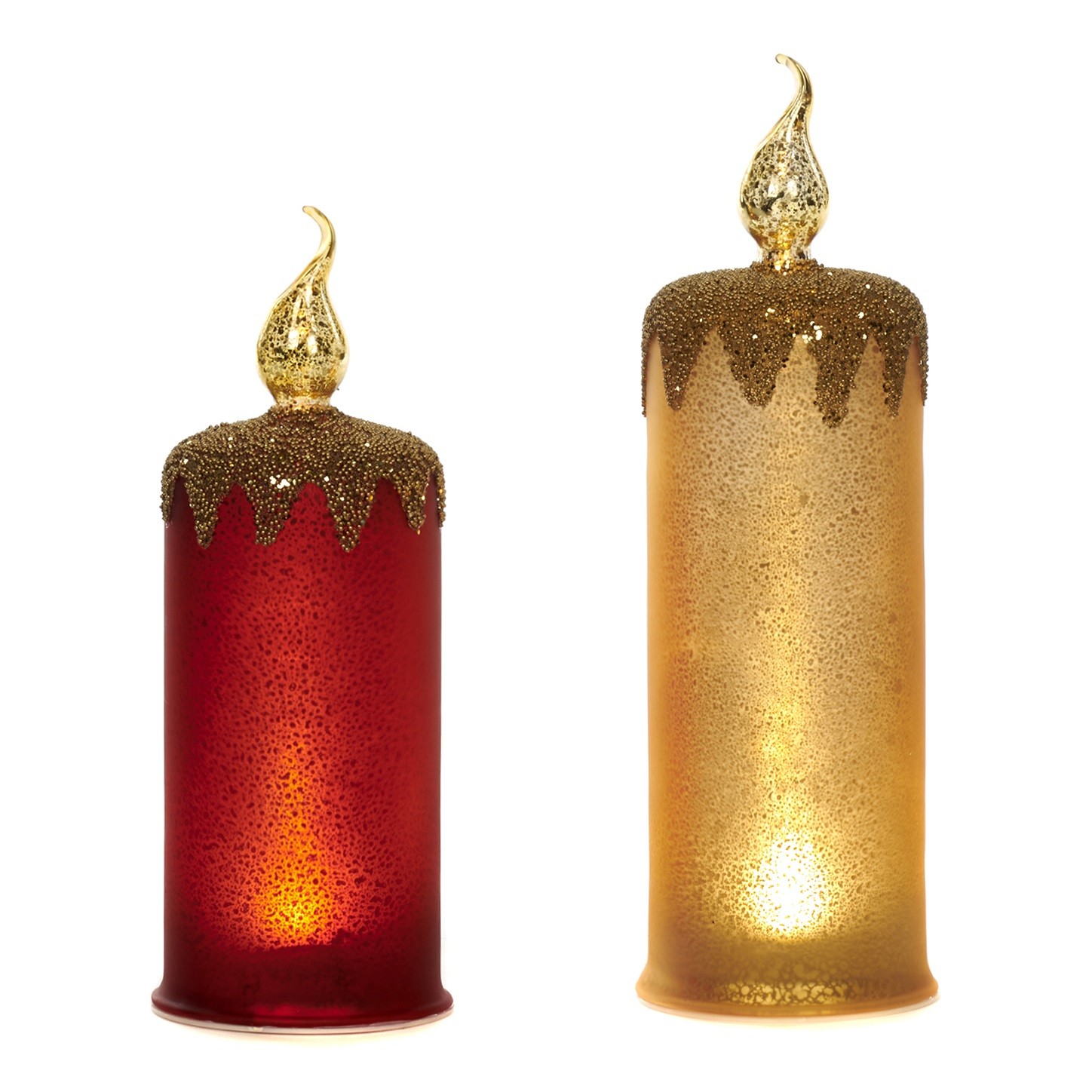 Set 2 candele a led in vetro oro e rosso - H. 25 cm - Goodwill