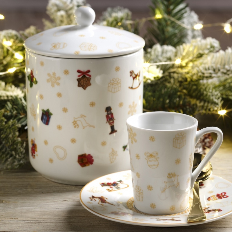 Set 2 tazzine da caffè natalizie in porcellana con piattino - Linea Xmas - Weissestal