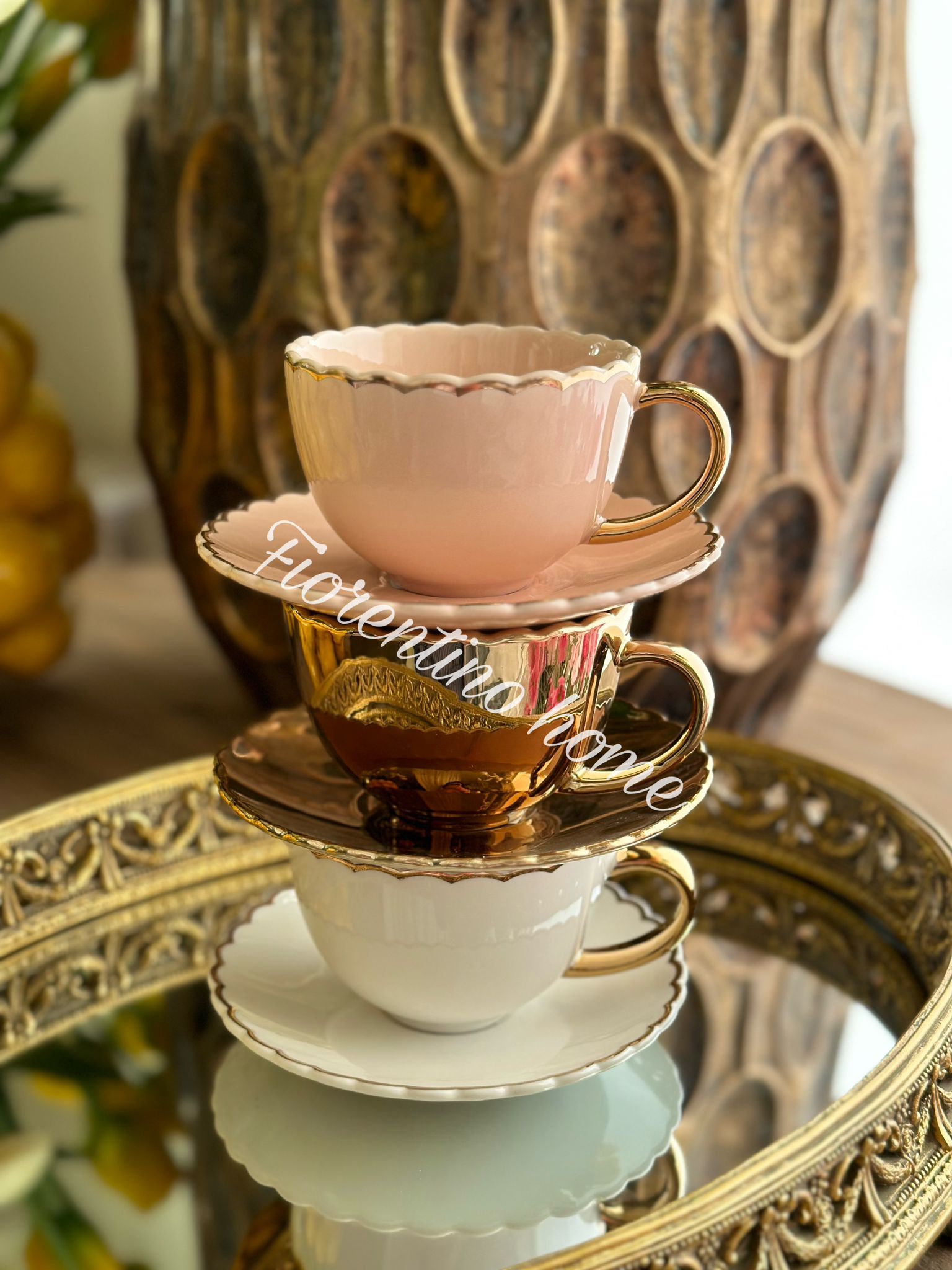Tazza da thè con piattino in ceramica linea Marguerite - 3 colori disponibili - Mathilde M