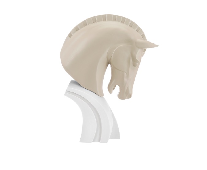 Statua decorativa testa di cavallo nocciola su base bianca - H. 30 cm - Bongelli Preziosi