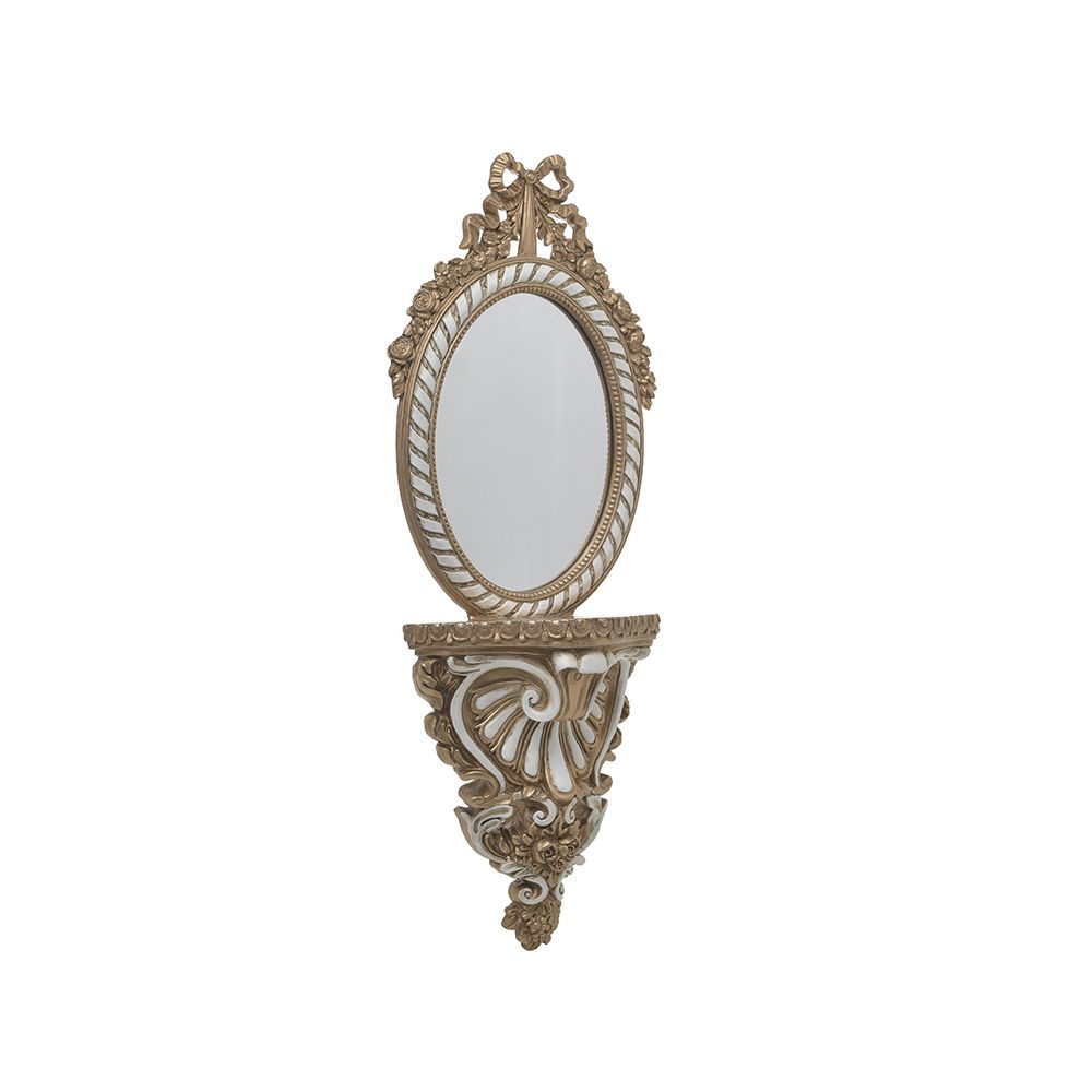 Specchio con mensolina in resina oro e bianco - 17x8x45 cm - Fiorentino Home