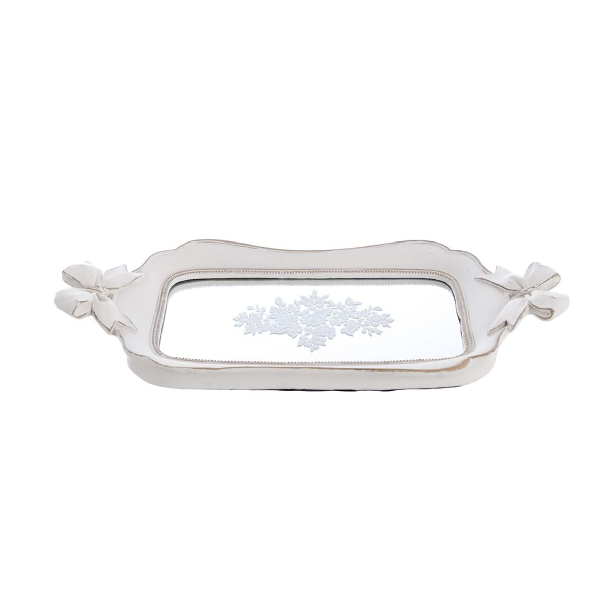 Vassoio specchiato con fiocchi in resina - 39x21 cm - Blanc Mariclò