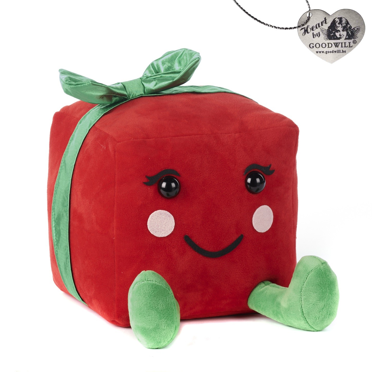 Pacco regalo in peluche rosso e verde - H. 30.5 cm - Goodwill