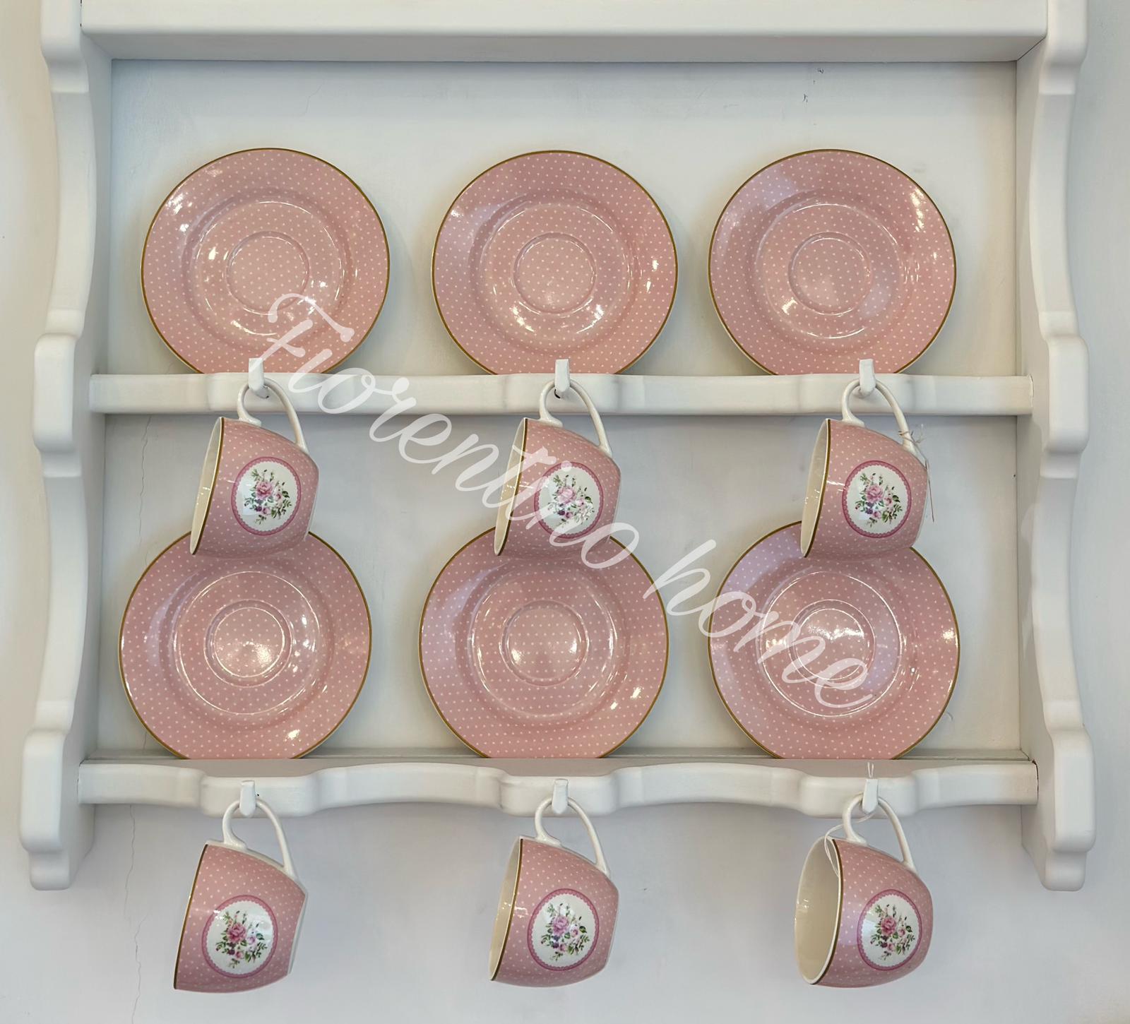 Set 6 tazzine da caffÃ¨ in ceramica con piattino decoro fiorellini rosa e pois - L'Arte di Nacchi