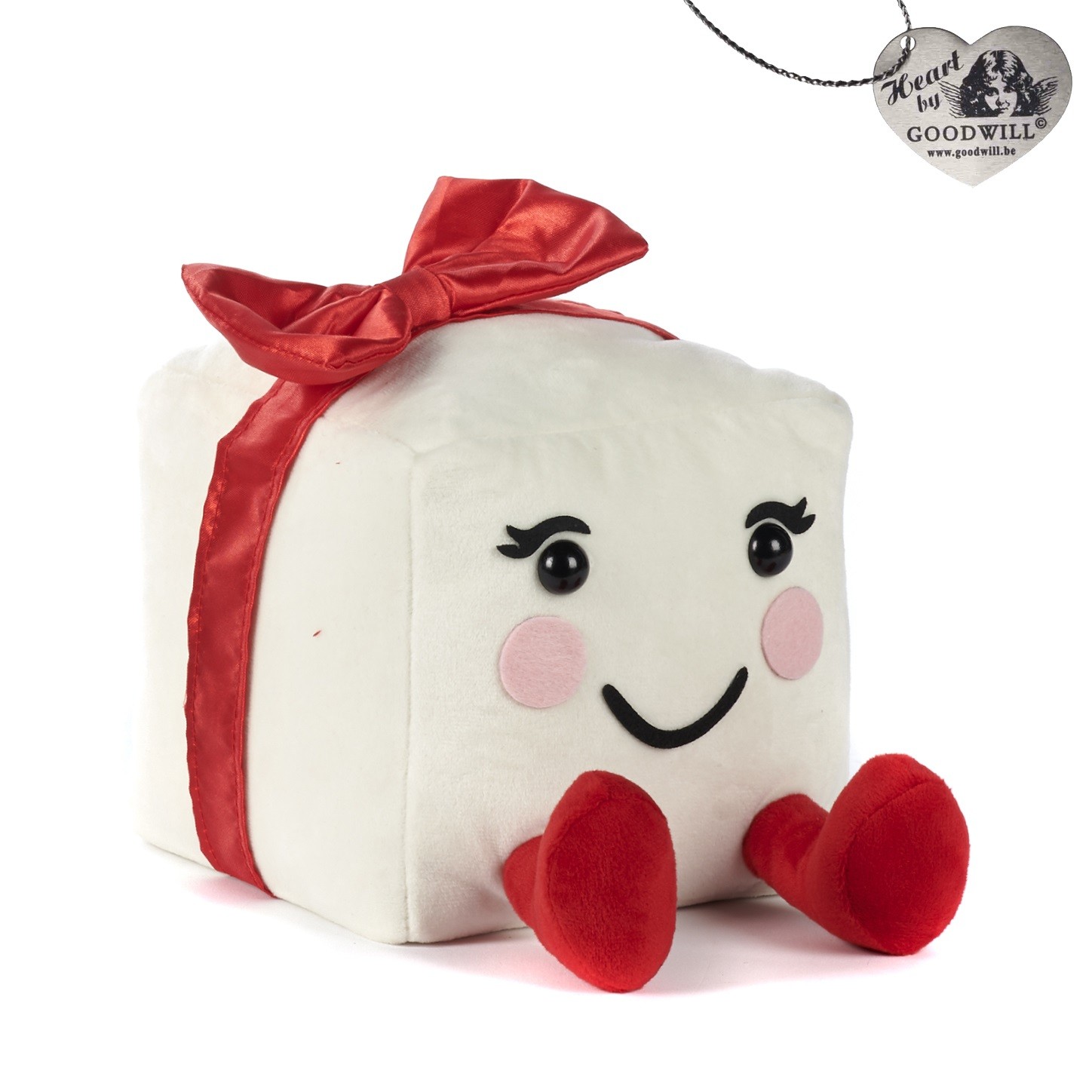 Pacco regalo in peluche bianco e rosso - H. 24 cm - Goodwill