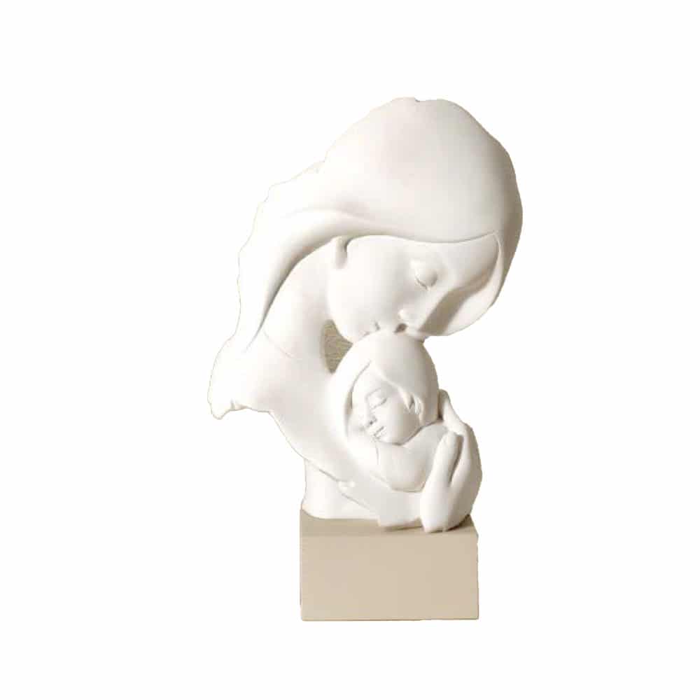 Scultura maternità face bianca base nocciola - H. 34 cm - Bongelli Preziosi