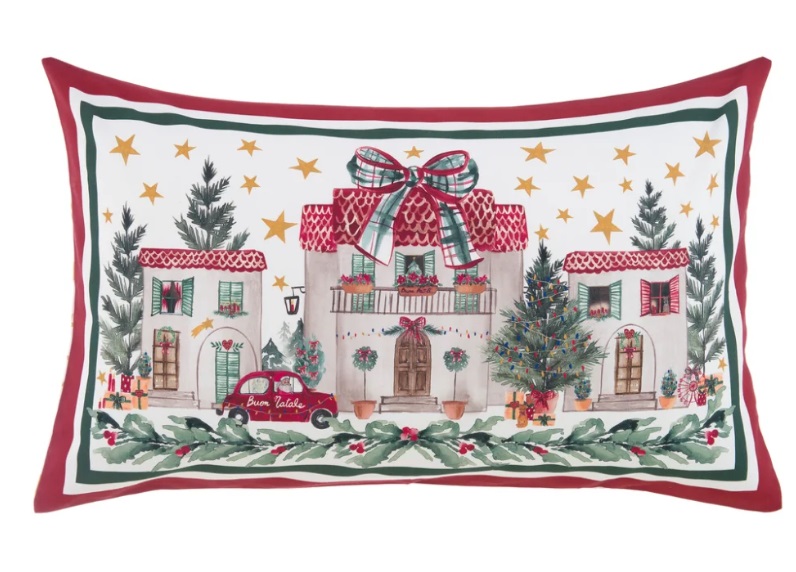 Copriguanciale in cotone con stampa natalizia - 50x80 cm - Collezione Un Natale Italiano - Blanc Mariclo