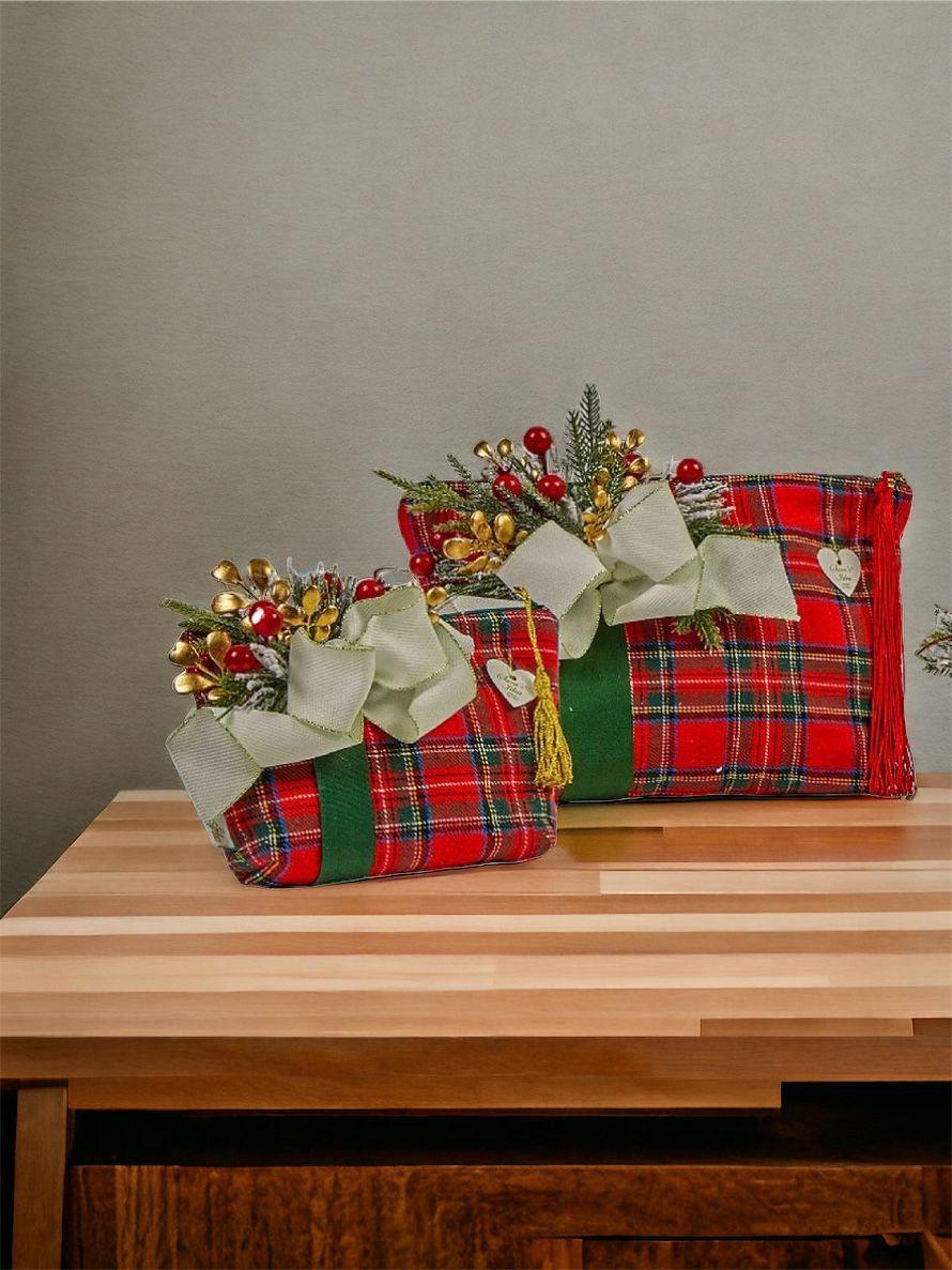 Pochette in tartan con applicazione natalizia - 38x23 cm - Sara's Idea