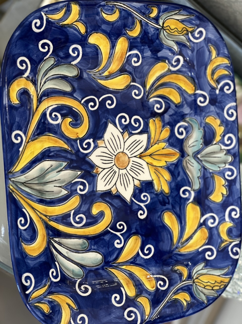 Vassoio in ceramica stile vietri - 38x30 cm - Villa d'Este