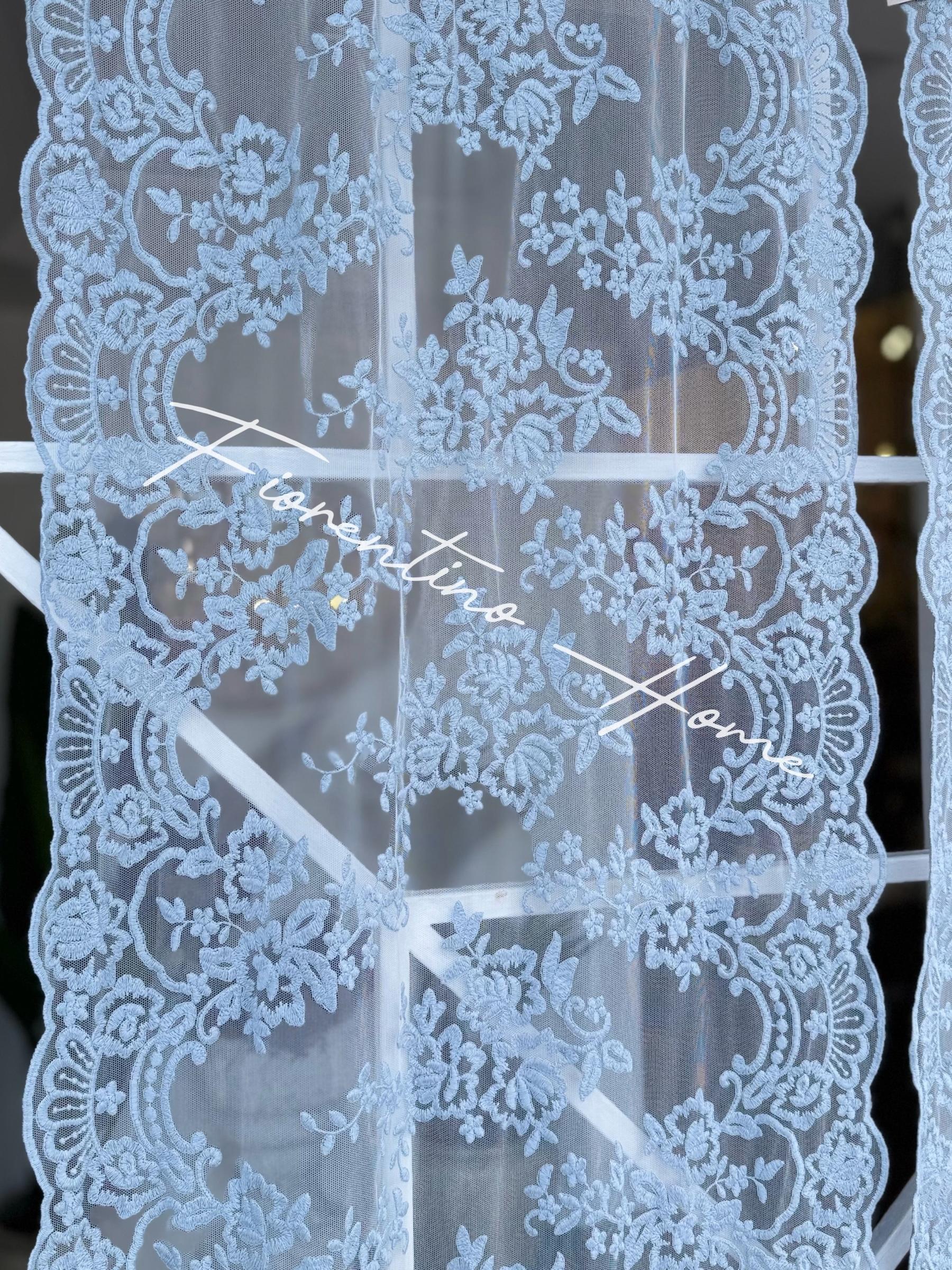 Vetrage in pizzo Royal celeste - 50x200 cm - Charme Home Textile