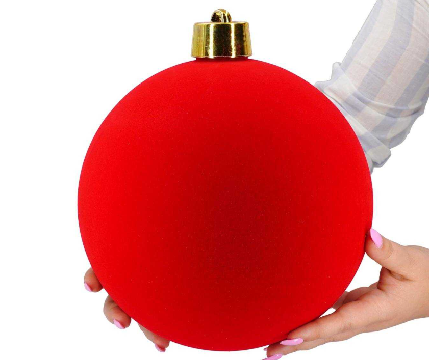 Palla di natale in plastica e velluto rosso - diam.25 cm - Stile