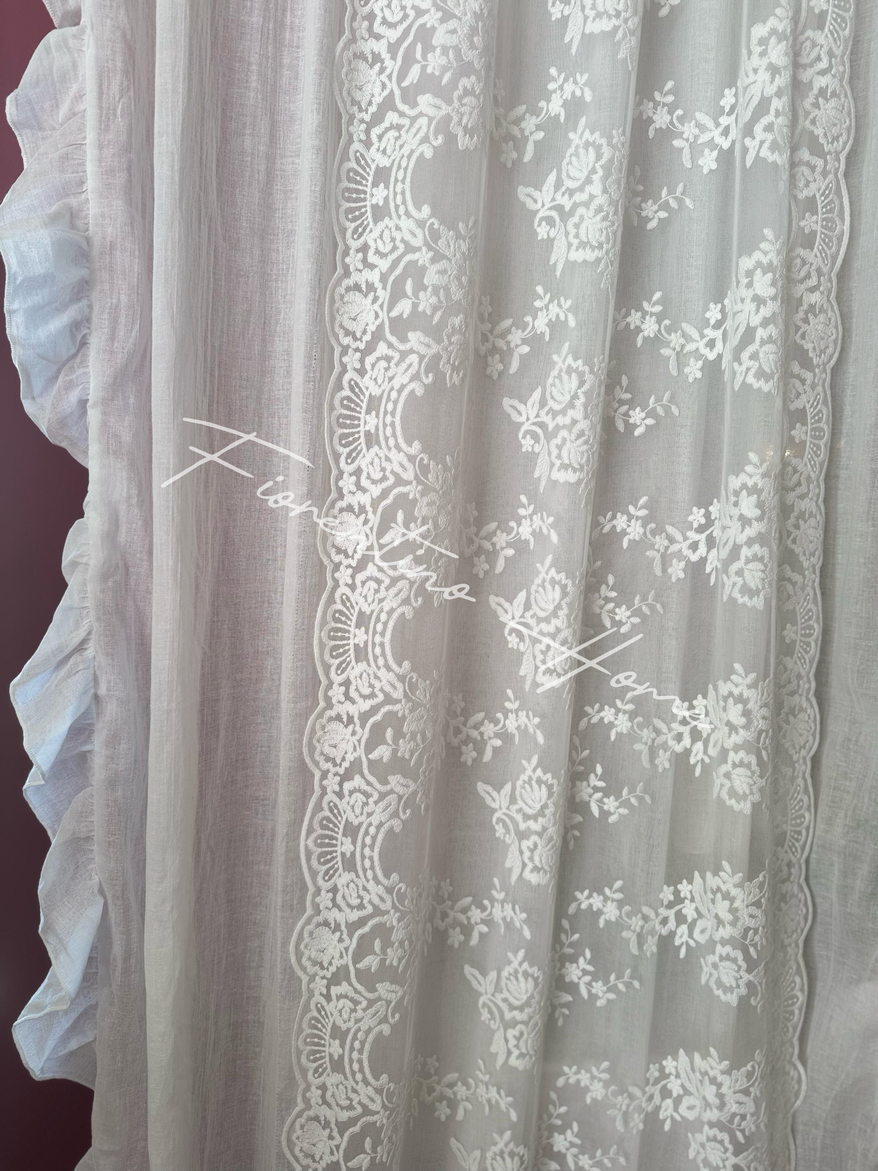 Tenda sartoriale bianca in garza di cotone con laterale e pizzo Royal 60 - 150x300 cm - Charme Home Textile - Foto 3