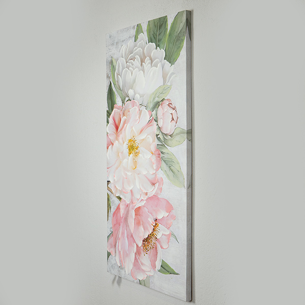 Quadro in tela con fiori rosa, verde, bianco e oro - 60x120 cm - Eurolamp