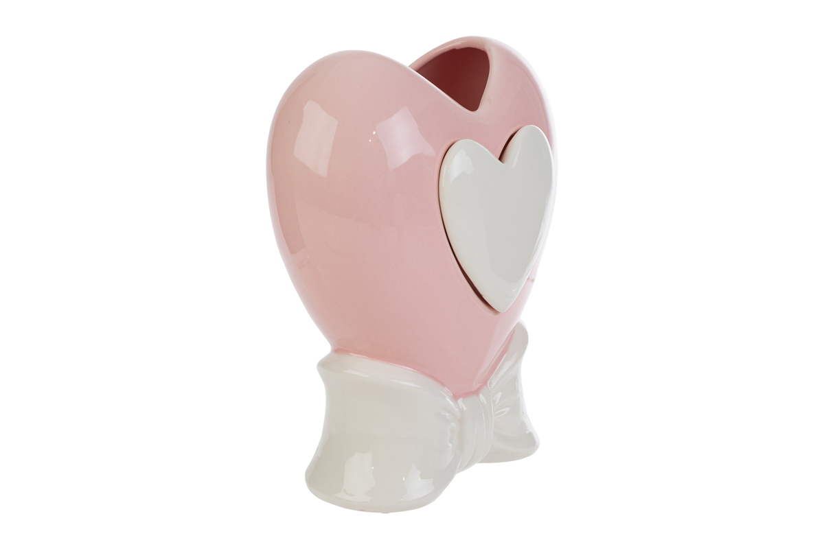 Vaso cuore in porcellana rosa - 15.5x10x20 cm - Le Stelle