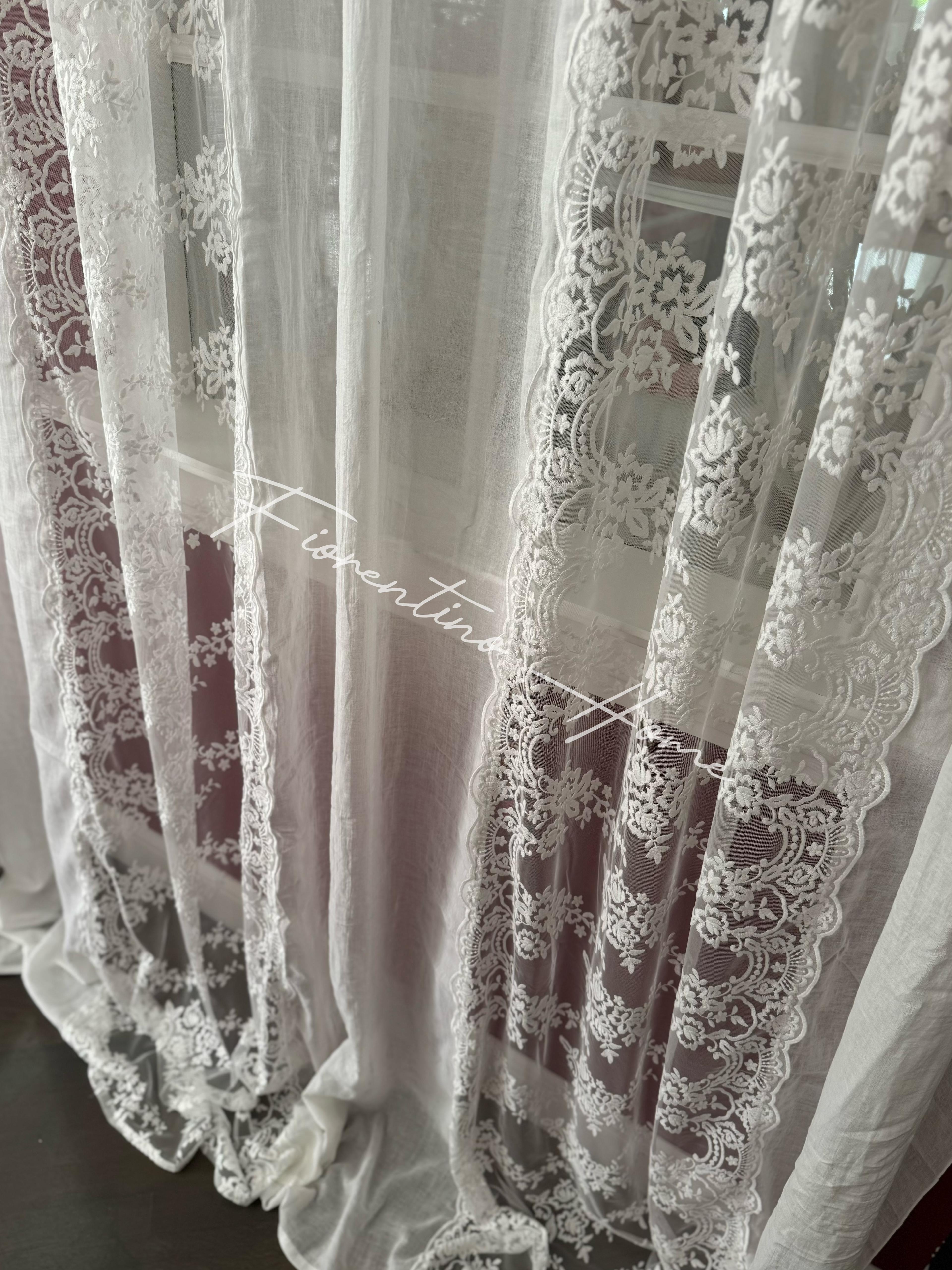 Tenda sartoriale bianca in garza di cotone e pizzo Royal verticale - 260x300 cm - Charme Home Textile - Foto 3