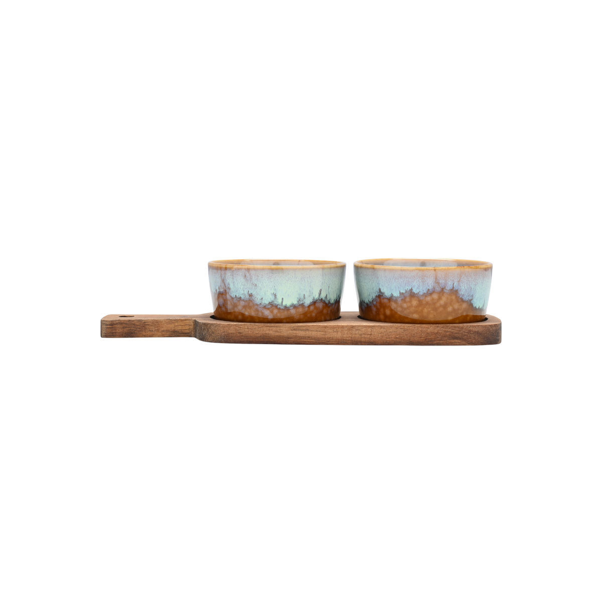 Vassoio da portata in legno di acacia con 2 ciotole in ceramica - 25x9.5 cm - Estia