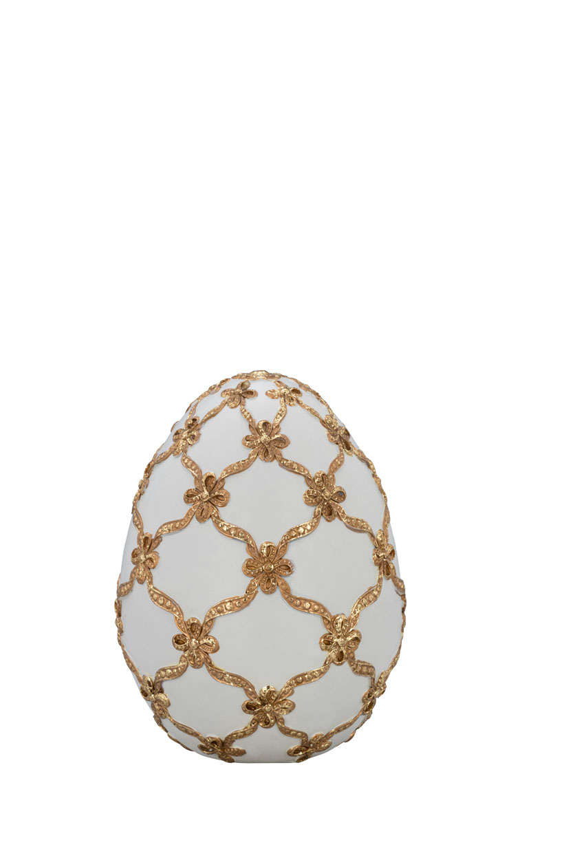 Uovo decorativo in resina con decoro oro a rilievo - vari colori -  H.16x12.5 cm - Hermann Bauer Kollektion