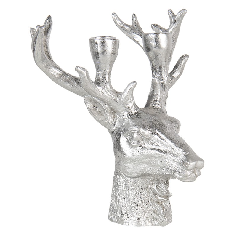 Portacandela renna in resina argento - 22x24 cm  - Clayre and Eef