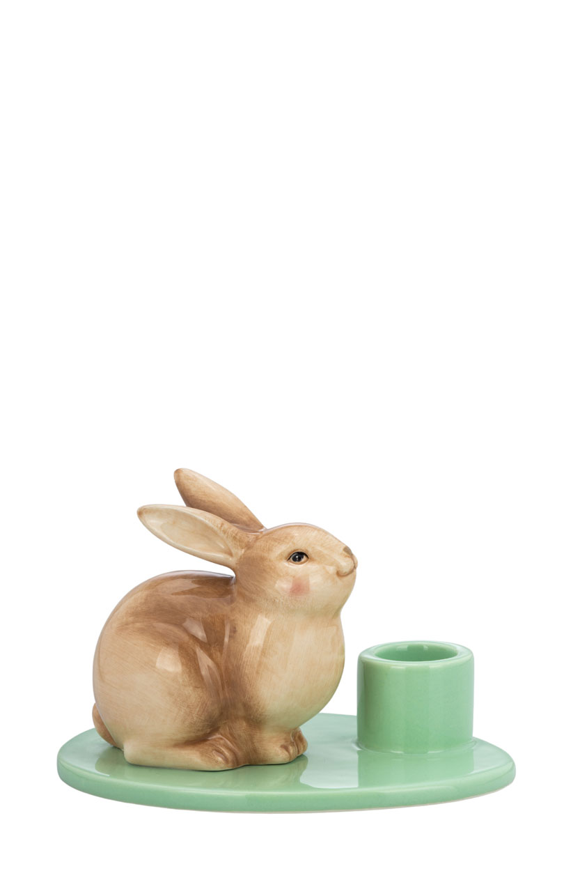 Coppia portacandele in ceramica c/coniglietto - 13x10x8.5 cm - Hermann Bauer Kollektion