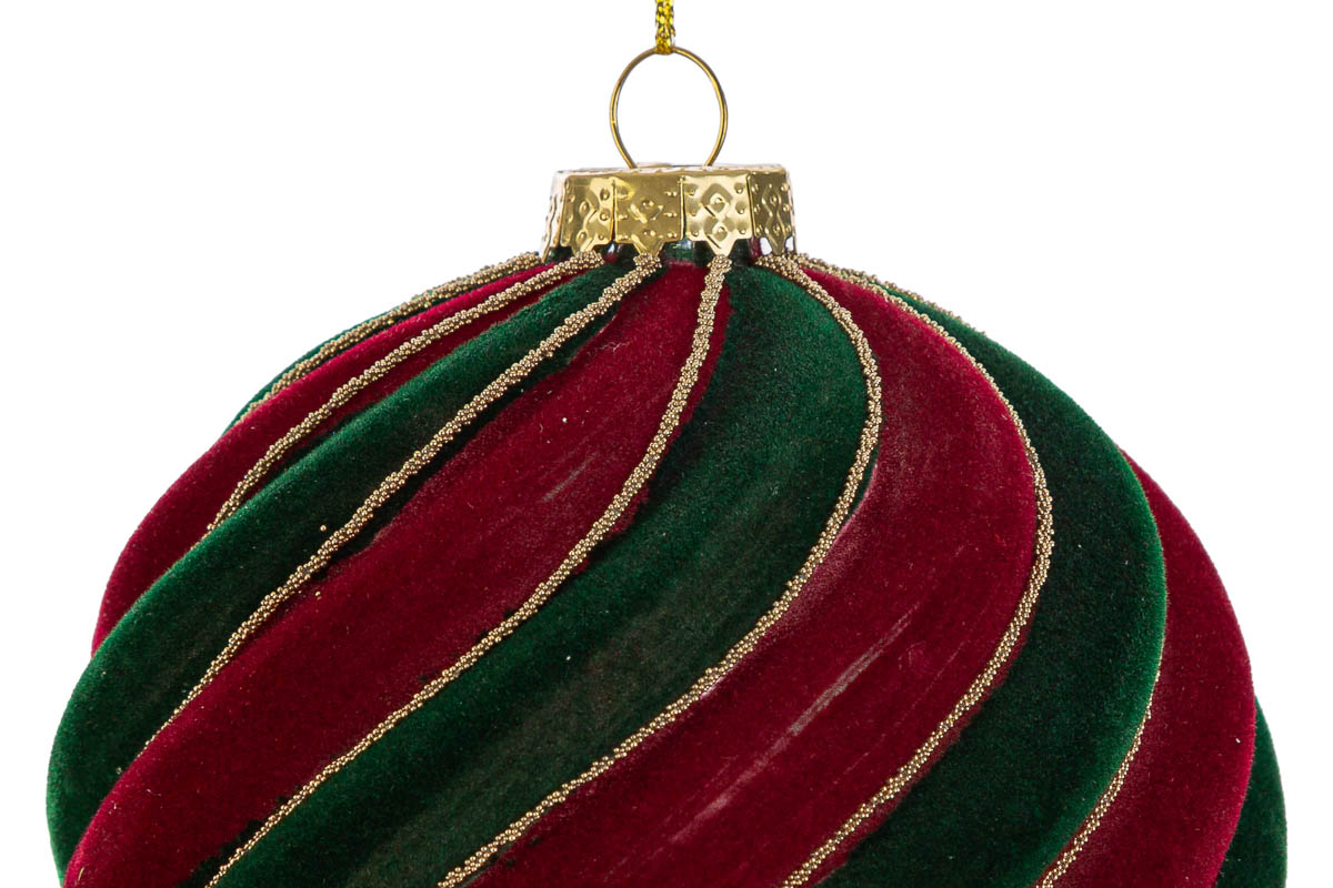 Set 3 palline arabesque in velluto bordeaux e verde - diam.10  cm - Le Stelle