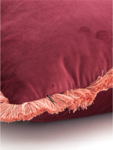 Cuscino arredo rettangolare velluto burgundy con frange - 60x30 cm - Light e Living