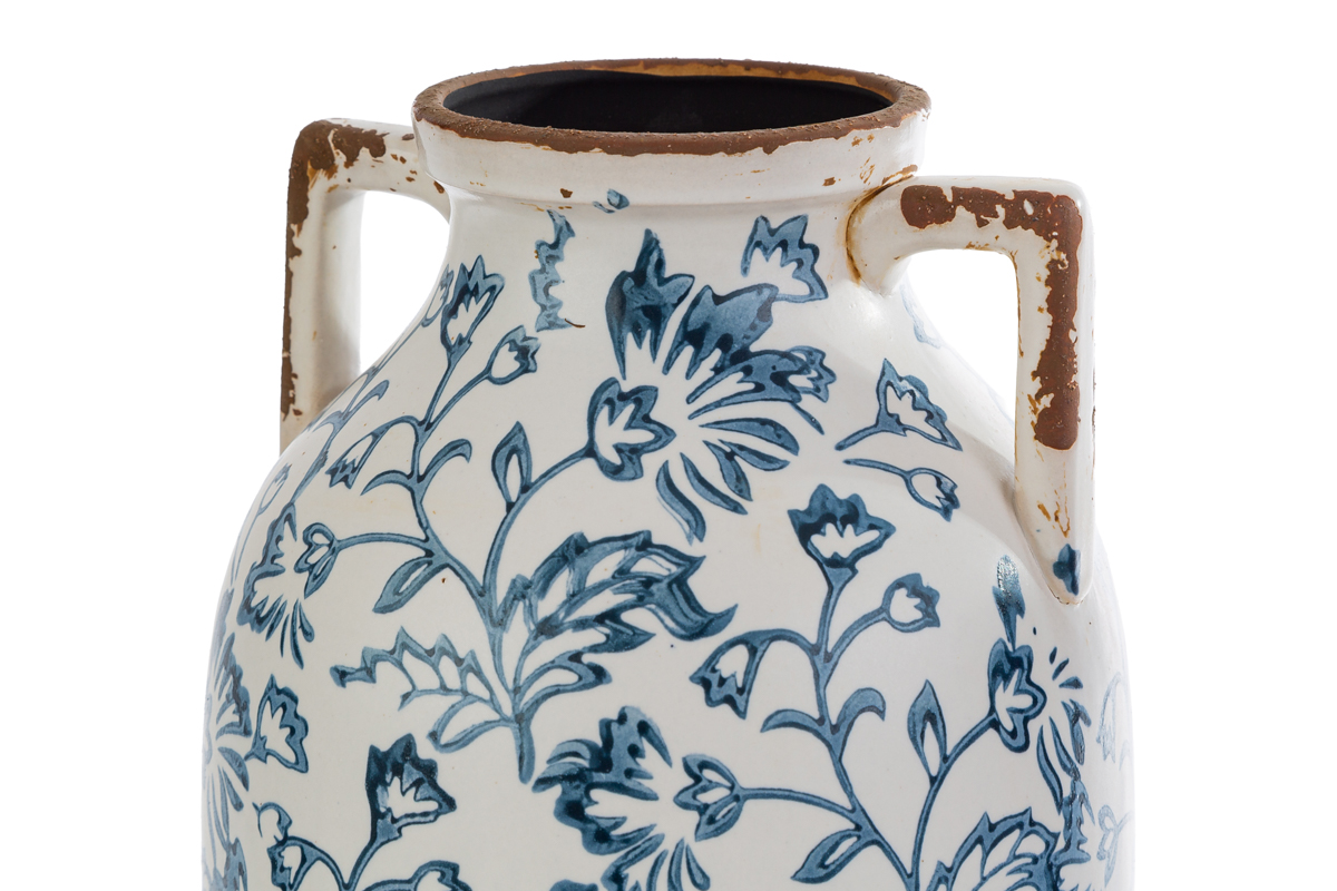 Vaso anfora in ceramica con motivo floreale blu - H.30x18 cm - Le Stelle