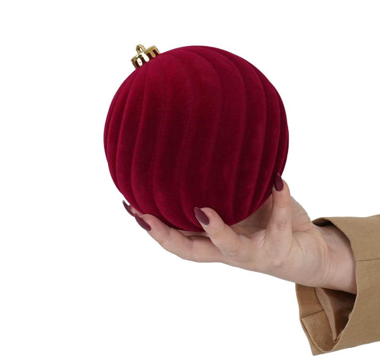 Confezione 3 palle vortice in plastica e velluto bordeaux - diam.15 cm - Stile'