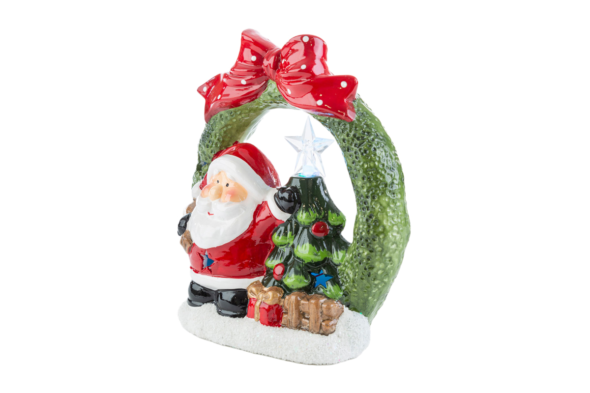 Babbo natale in ceramica con led - H.17.5 x16 cm