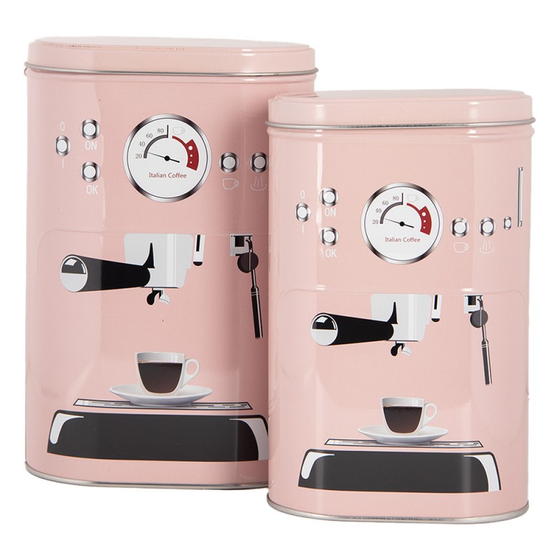 Set 2 contenitori in latta Macchina Caffè - 2 varianti - 20x13x9 / 18x11x7 cm - Clayre e Eef