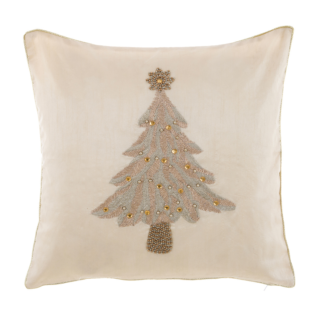 Cuscino ricamato con albero di natale - 30x30 cm - Blanc Mariclò