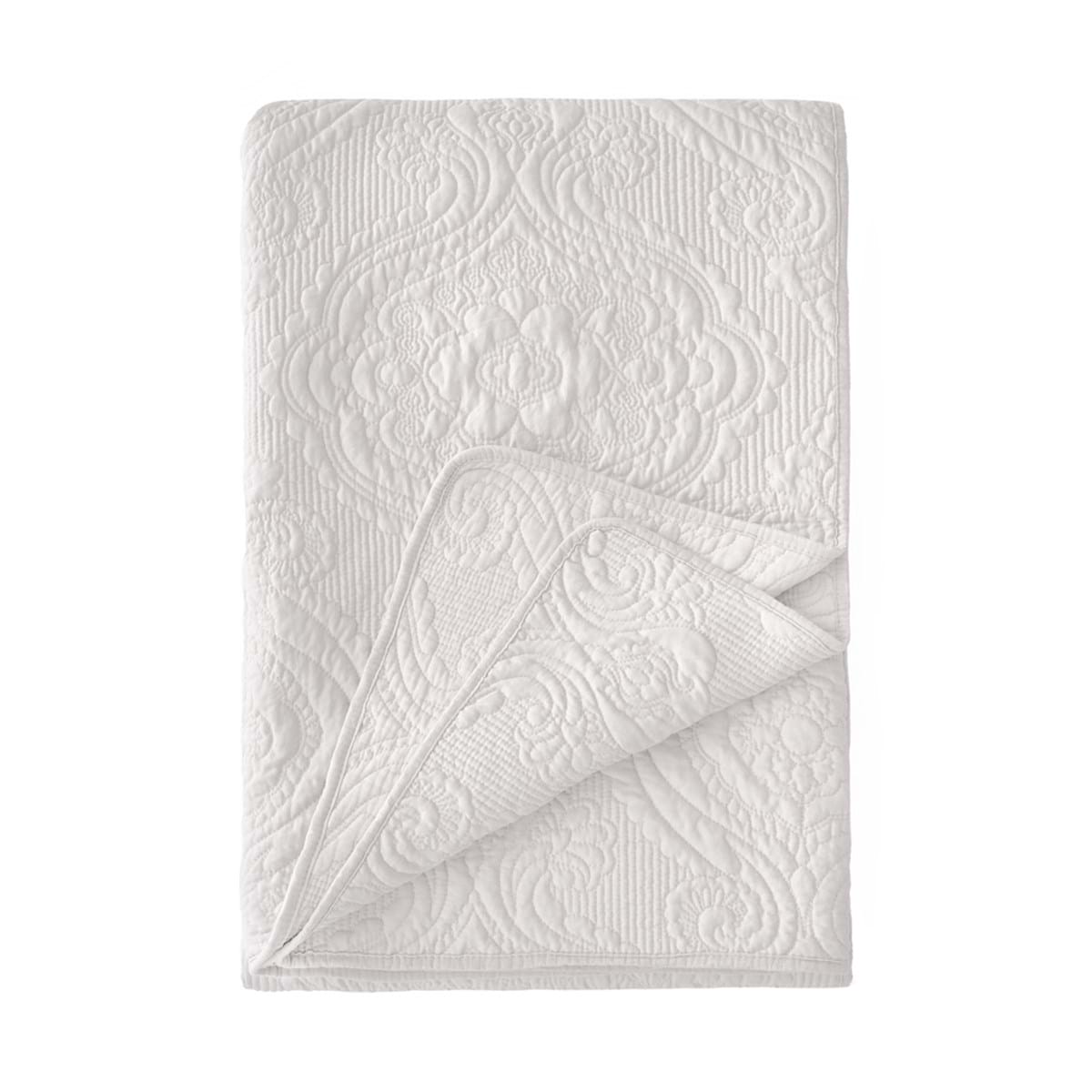 Trapuntino matrimoniale in cotone e microfibra bianco + copriguanciali - Ricamo di Cotone - 260x260 cm - Blanc Mariclo