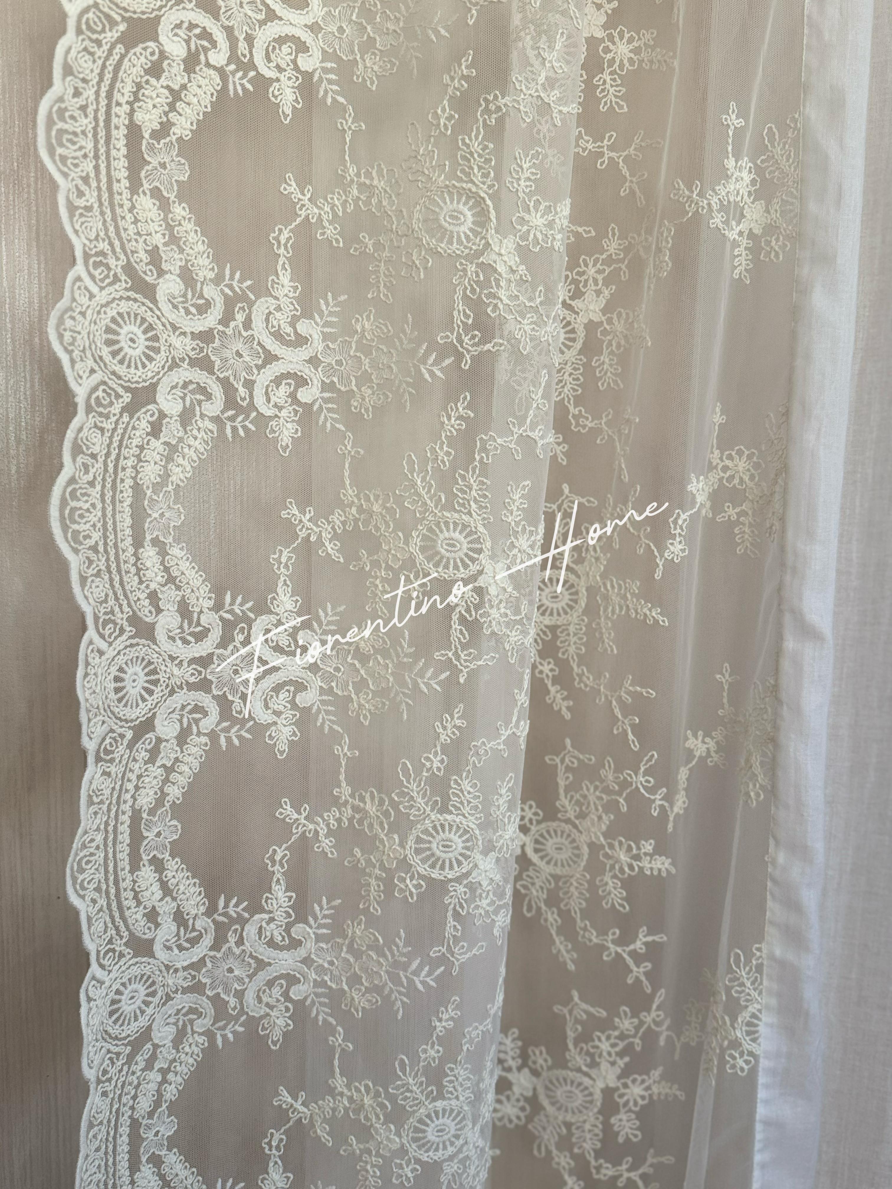 Tenda mod.Rococo in pizzo e cotonebianco naturale - 260x300 cm - Charme Home Textile