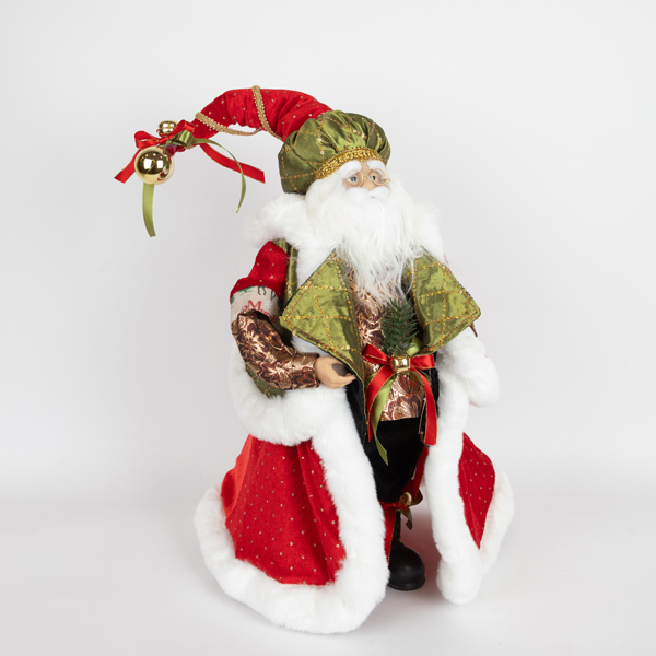 Babbo Natale con abito in velluto rosso e verde - H.46 cm - Eurolamp