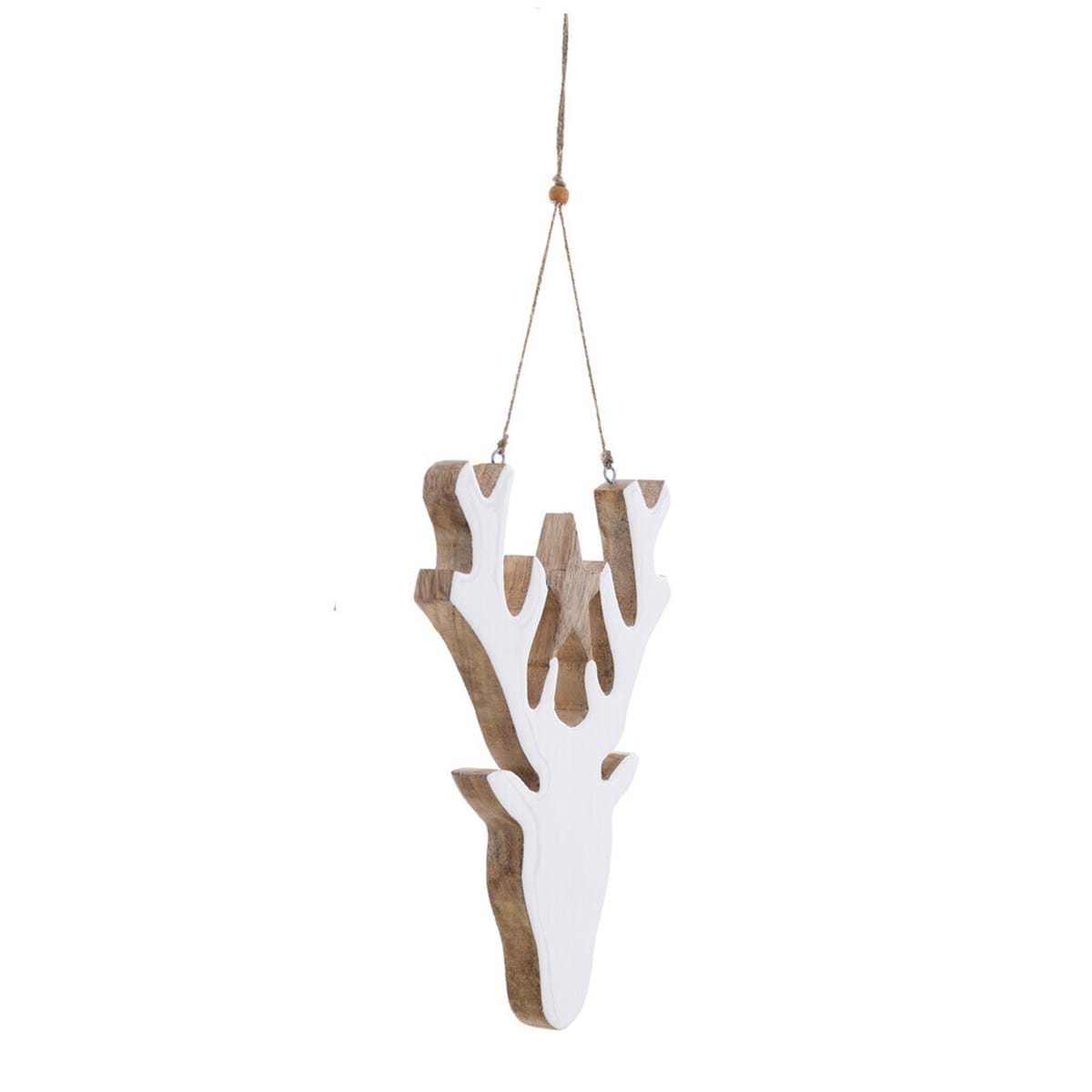 Decorazione da appendere renna in legno di mango - Collezione Agrifoglio - 13x2x18 cm - Blanc Mariclo