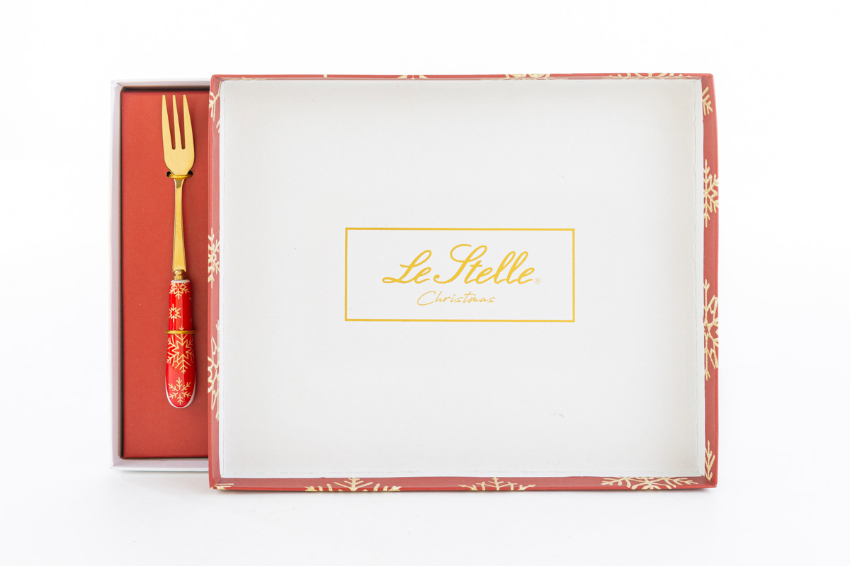 Set 6 forchettine da dolce con manico natalizio rosso - 15 cm