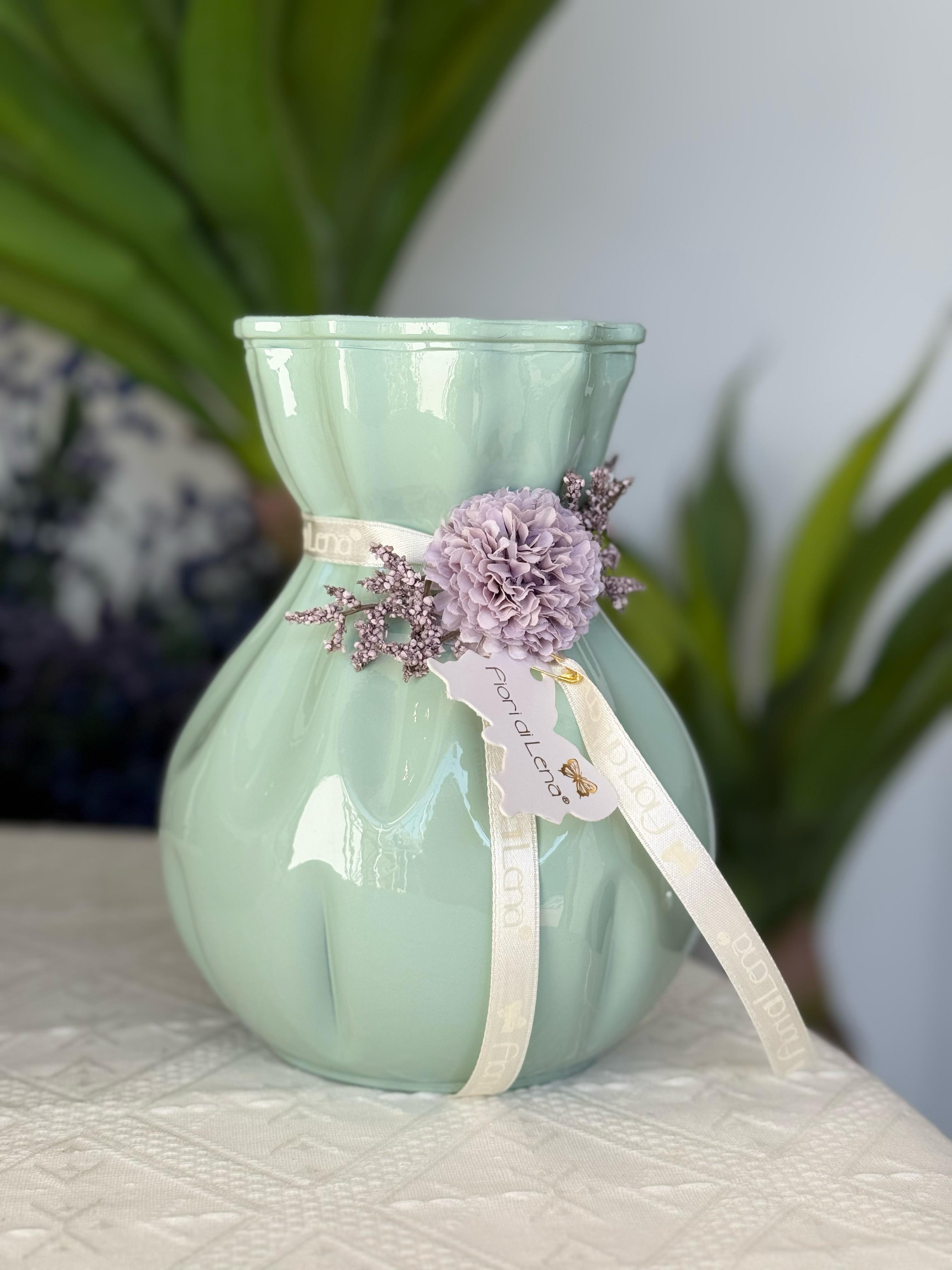 Vasetto in vetro colorato c/applicazione profumata - vari colori - H.18 cm - Fiori di Lena