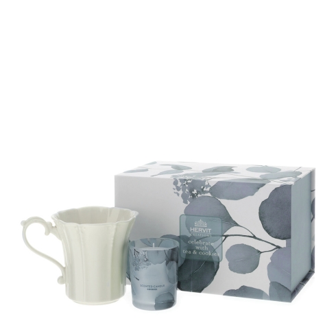 Set candela + mug in porcellana - vari colori  -  Linea Botanic - Hervit