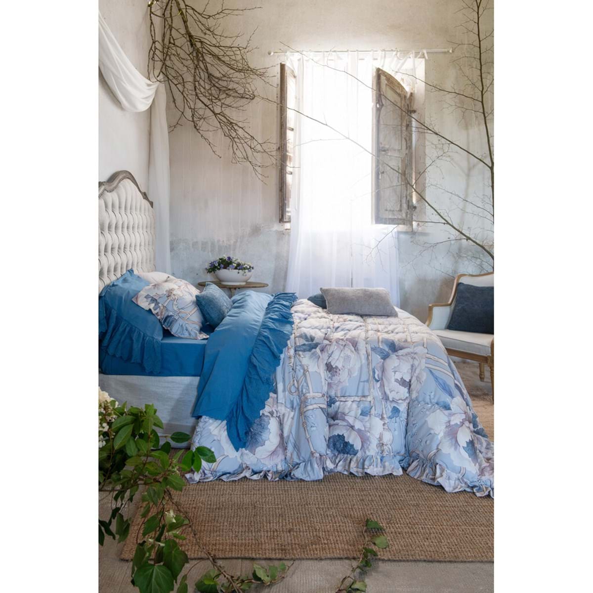 Trapunta matrimoniale con gala + copriguanciali - Coll. Peonies - 260x260 cm - Blanc Mariclo