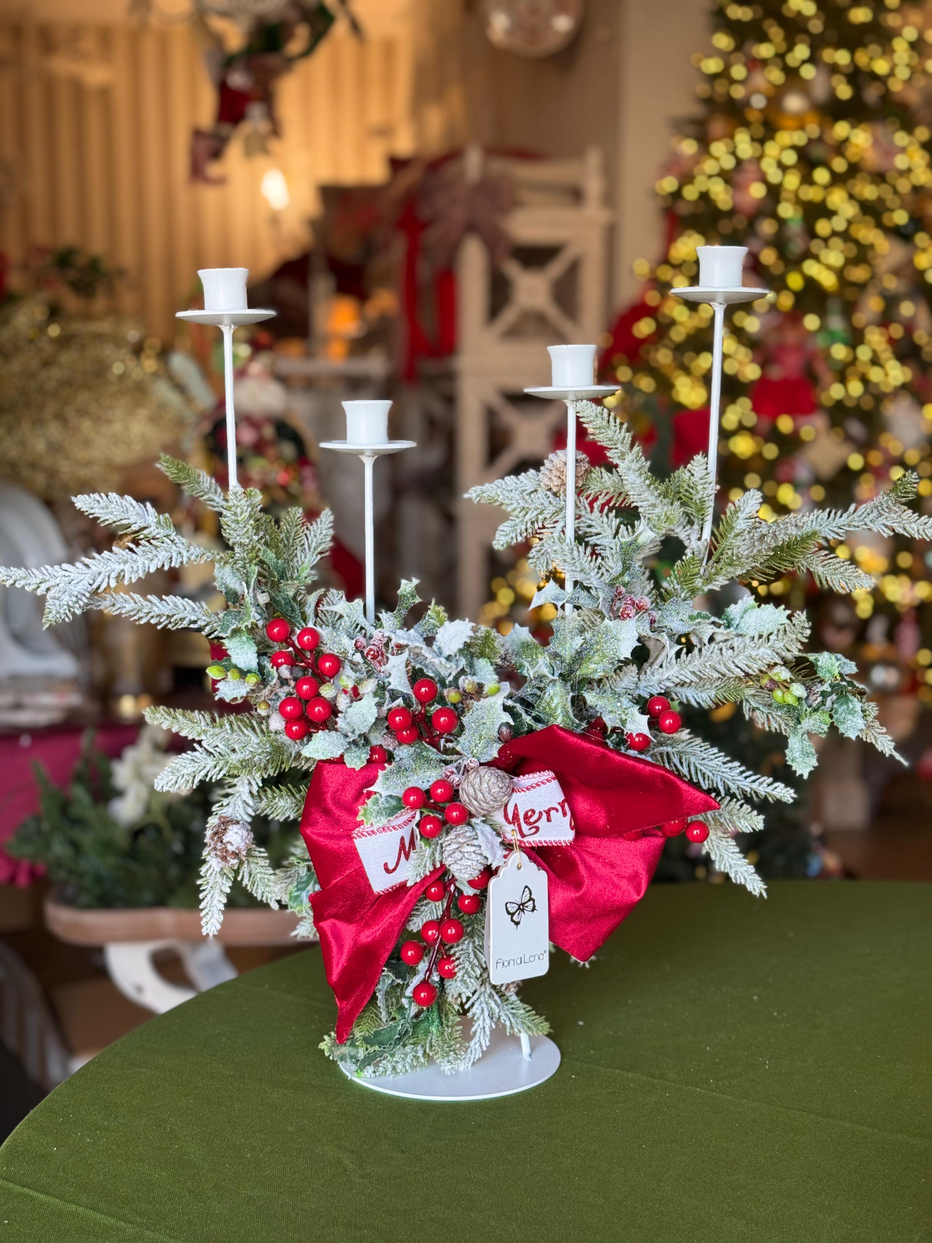 Portacandele in ferro a 4 fiamme con applicazione natalizia - 