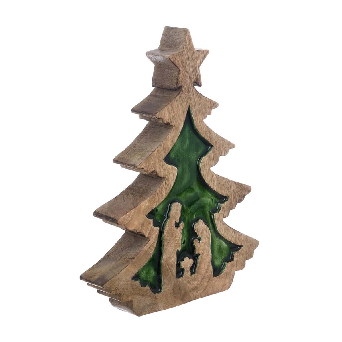 Decoro albero di natale con natività in legno di mango - Collezione Foresta D'Inverno - 20x3x28 cm - Blanc Mariclo