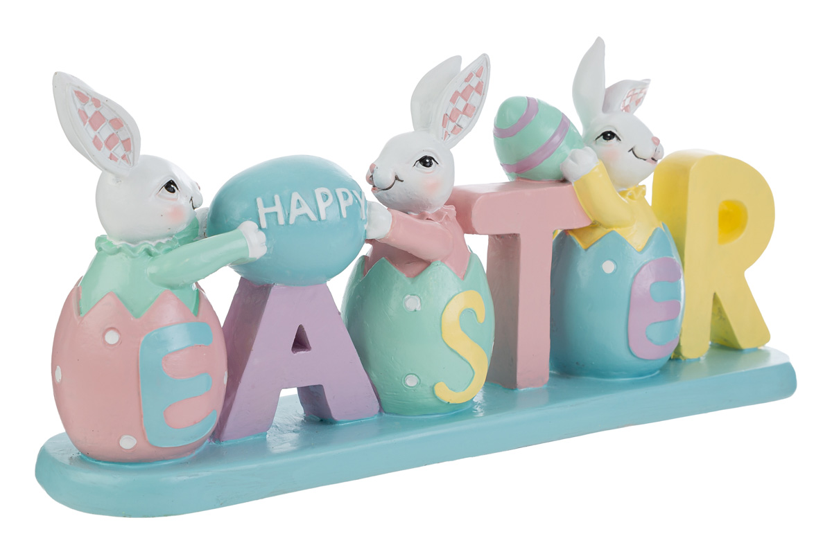 Scritta Easter in resina con coniglietti - H.12x30 cm - Le Stelle
