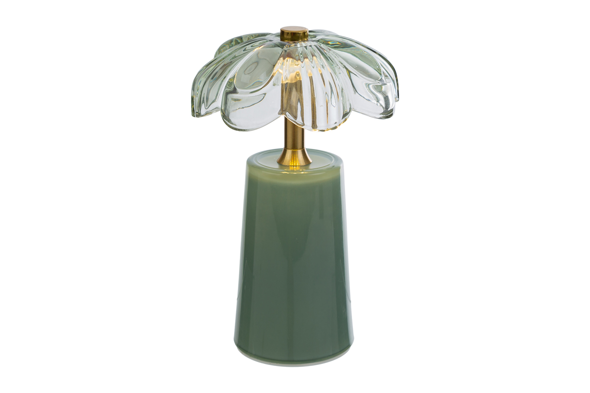 Lampada a led fiore in vetro verde menta c/box - H.18x11 cm - Le Stelle