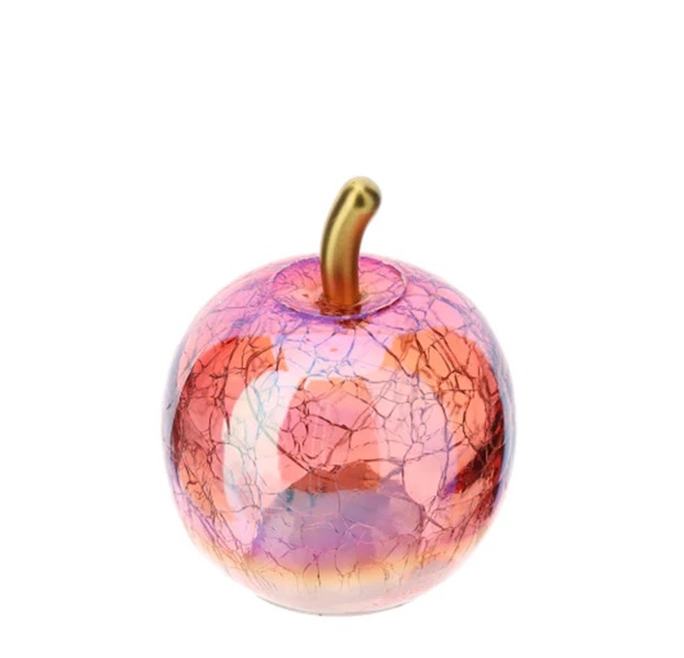 Mela in vetro crack c/luce a led - 2 varianti - 9 cm - Hervit