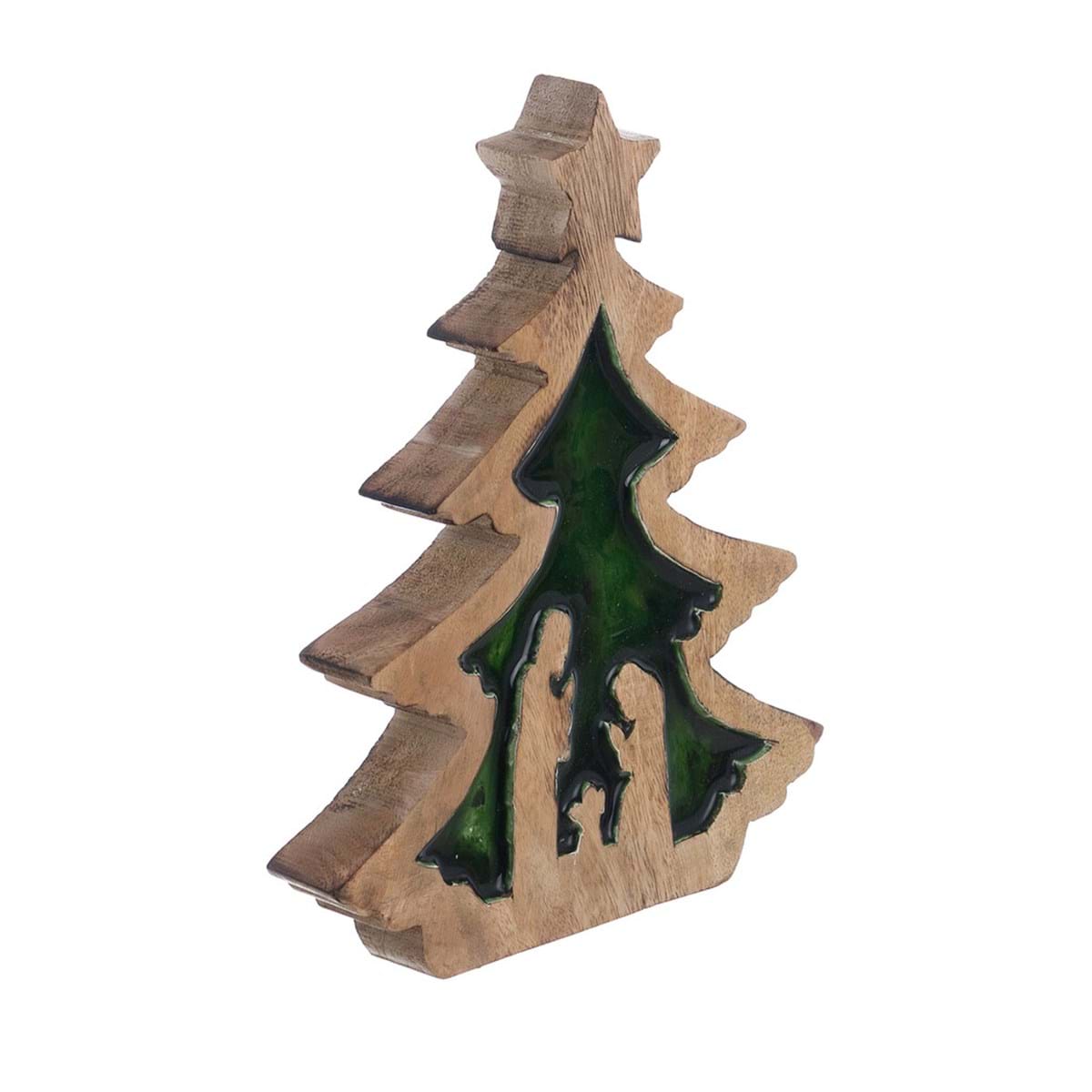 Decoro albero di natale con natività in legno di mango - Collezione Foresta D'Inverno - 16x3x20 cm - Blanc Mariclo